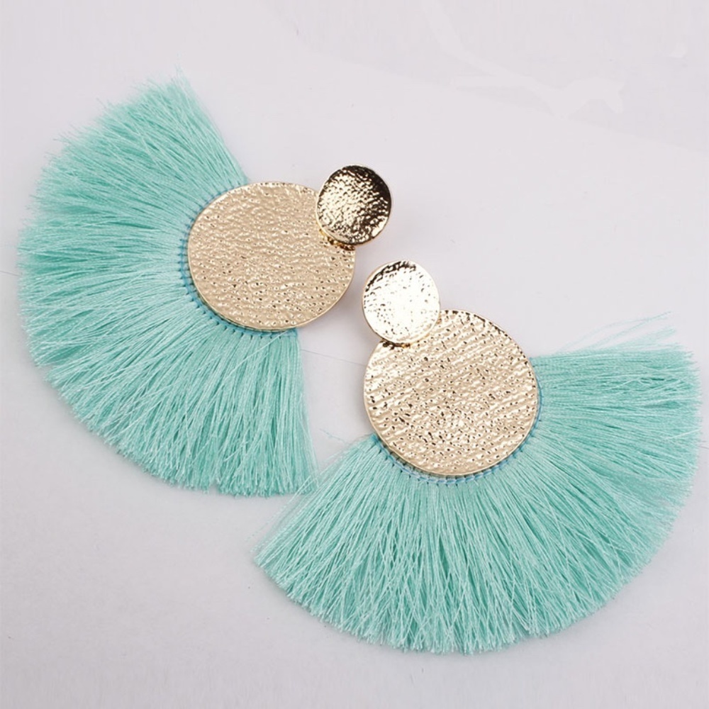 *DELILAH* Blue x Gold Fan Shaped Fashion Earrings